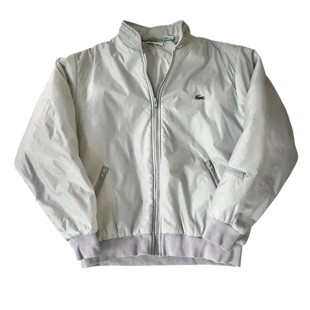 Vintage Lacoste Club Gray Nylon Bomber Jacket L 80s 90s Y2K